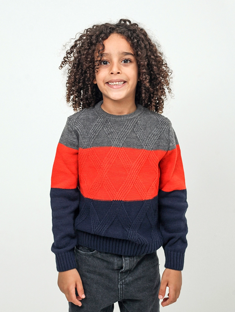 Pull colorblock rayé garçon